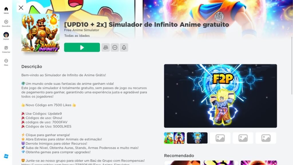 Códigos Simulador de Infinito Anime Anime Infinity Novembro 2024