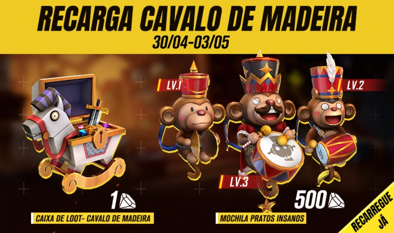 Free Fire recebe evento de recarga Cavalo de Madeira