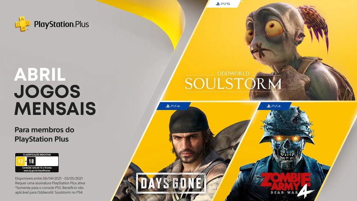 Oddworld: Soulstorm, Days Gone e Zombie Army 4 são os jogos gratuitos da PS Plus de abril