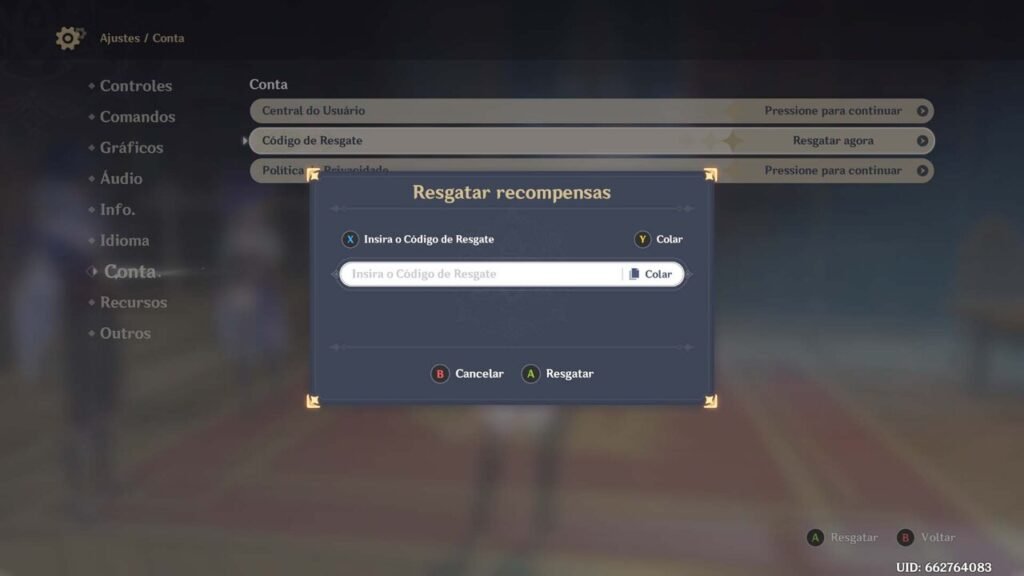 Como resgatar código e novo código Genshin Impact