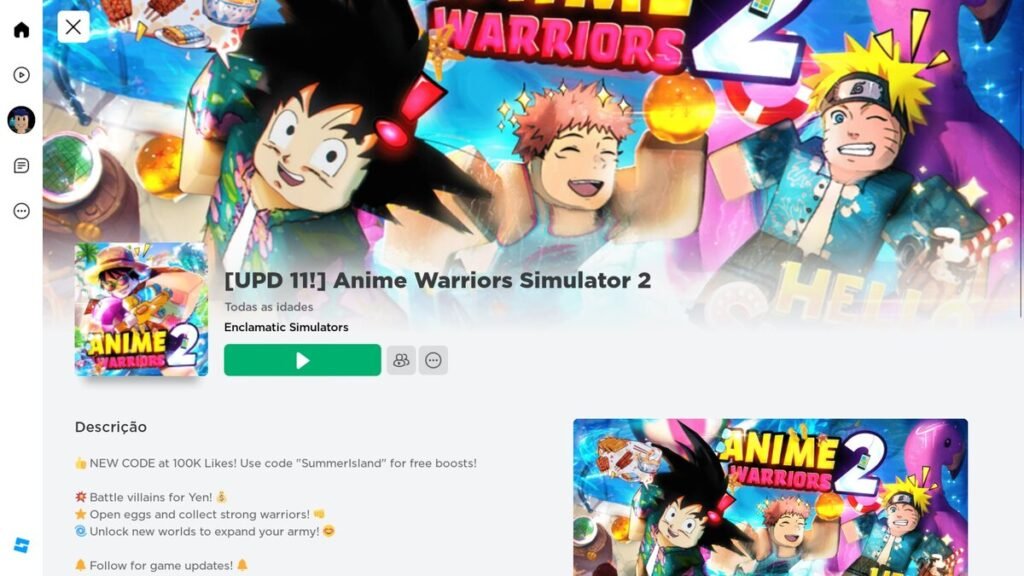 Roblox – Códigos do Anime Warriors Simulator (julho 2023