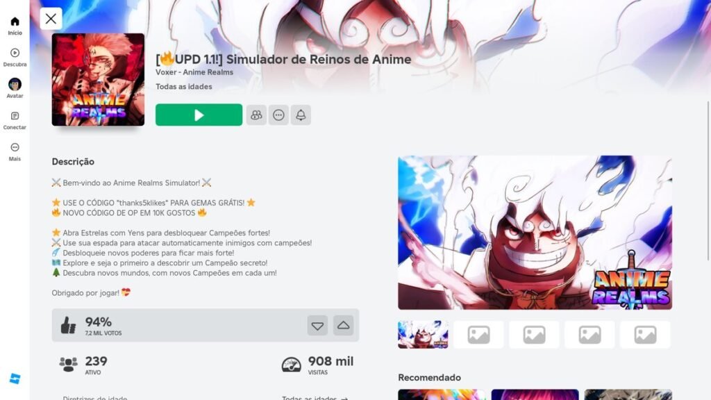 página do jogo