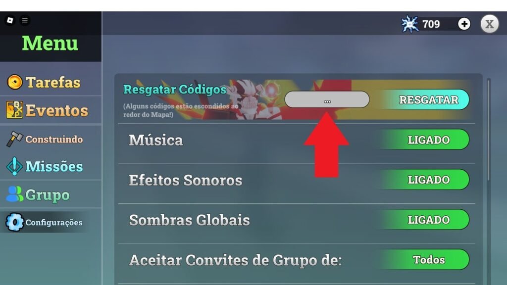 códigos no jogo