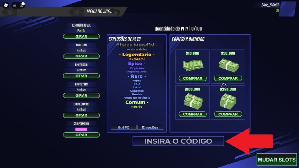 códigos no jogo