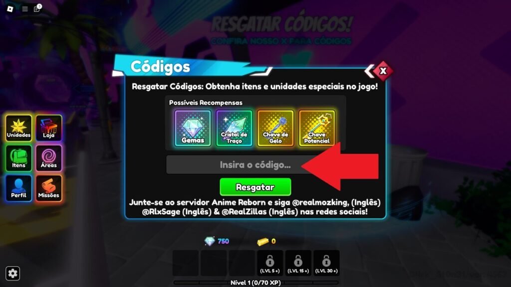códigos no jogo
