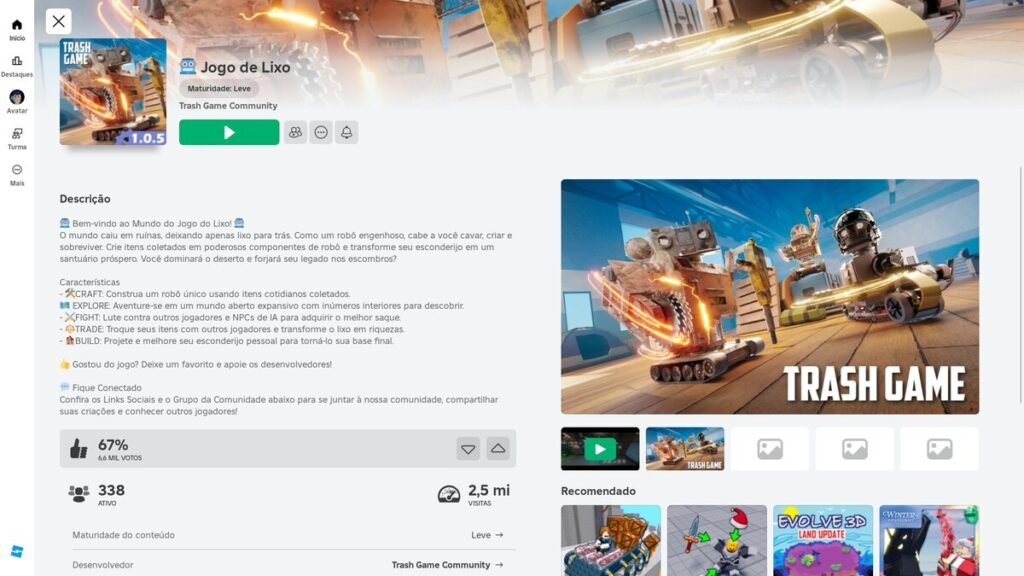 página do jogo no Roblox