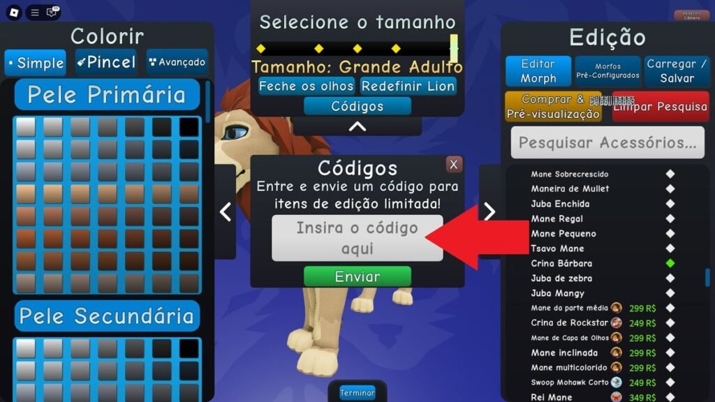 códigos no jogo