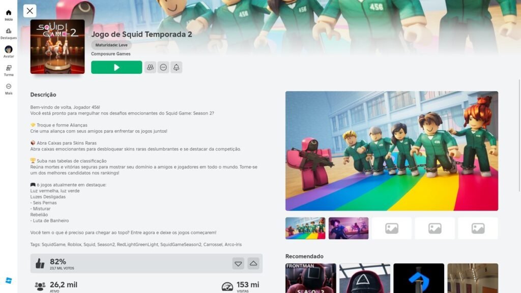 página do jogo no Roblox