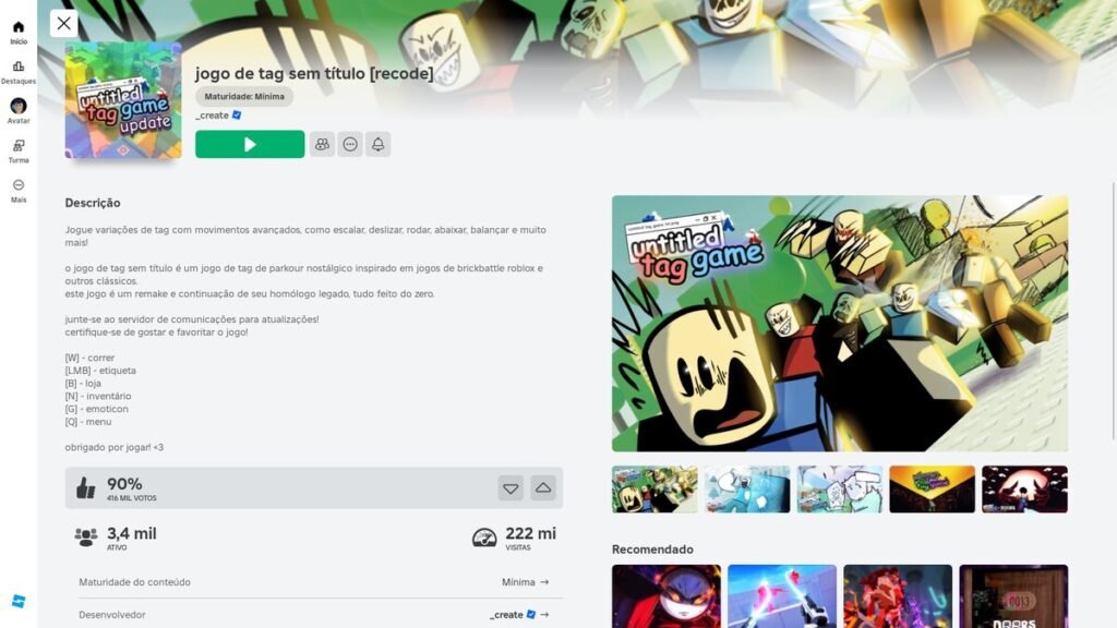 página do jogo no Roblox
