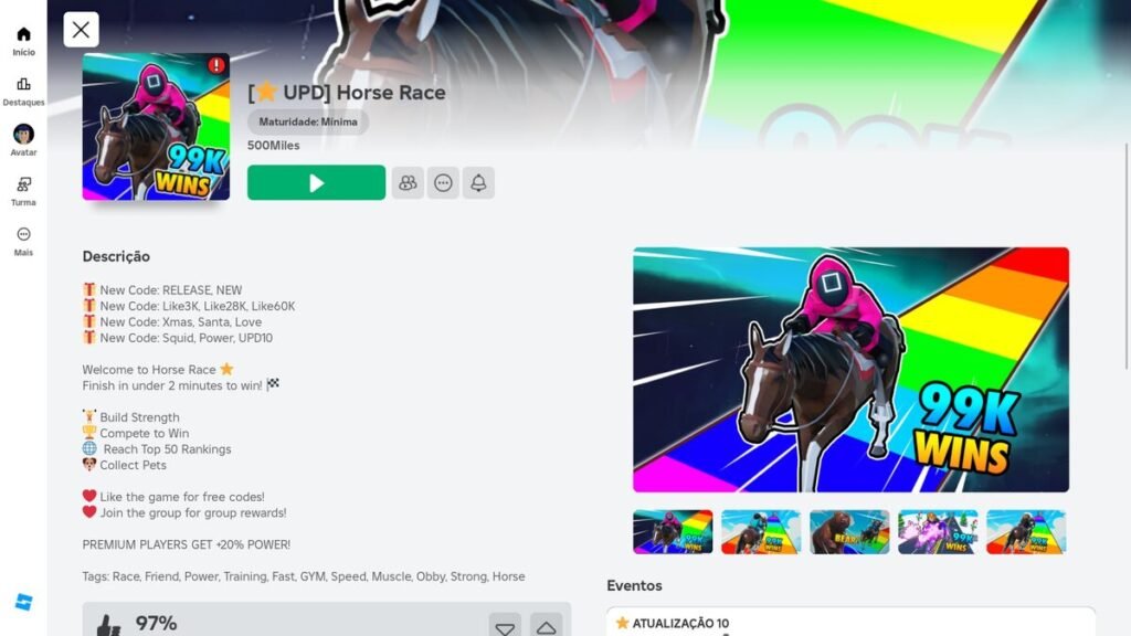 página do jogo no Roblox
