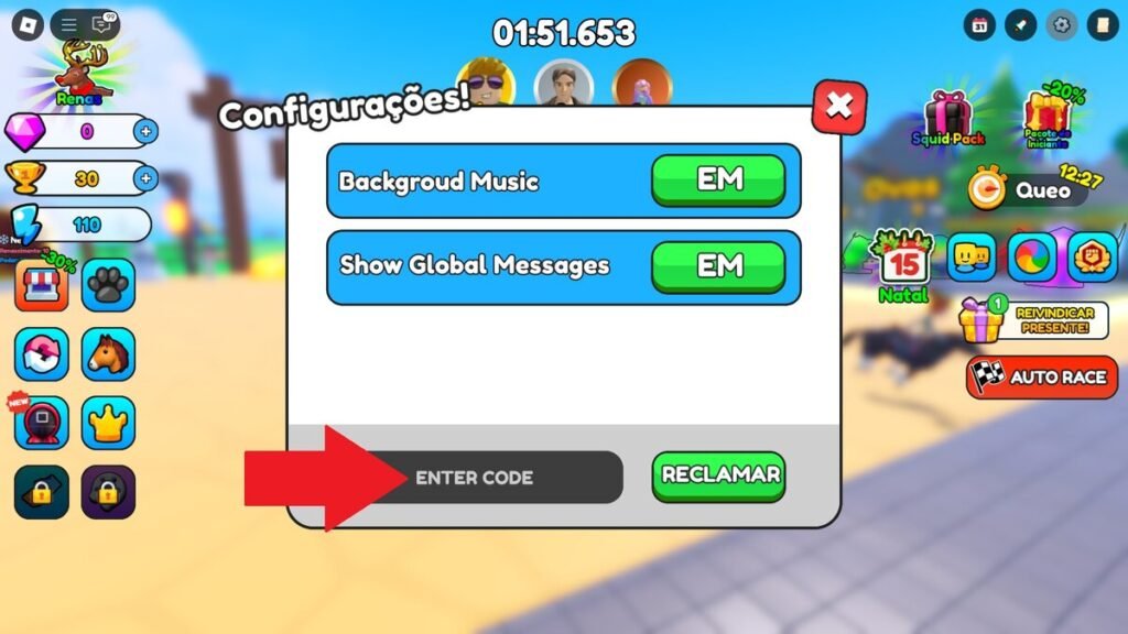 códigos no jogo