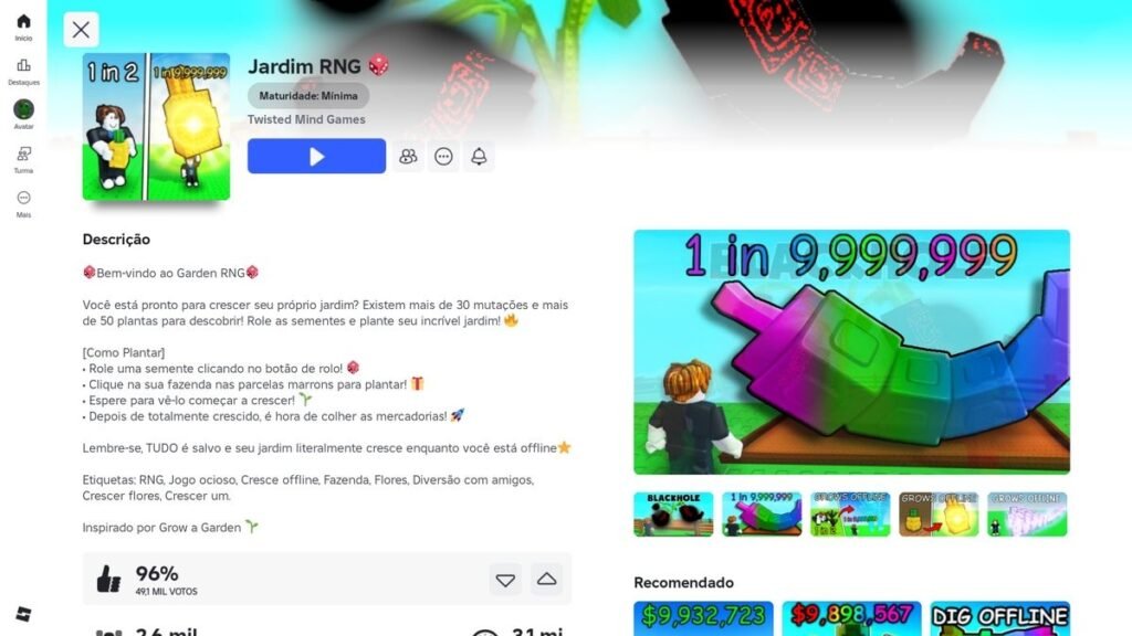 página do jogo no Roblox