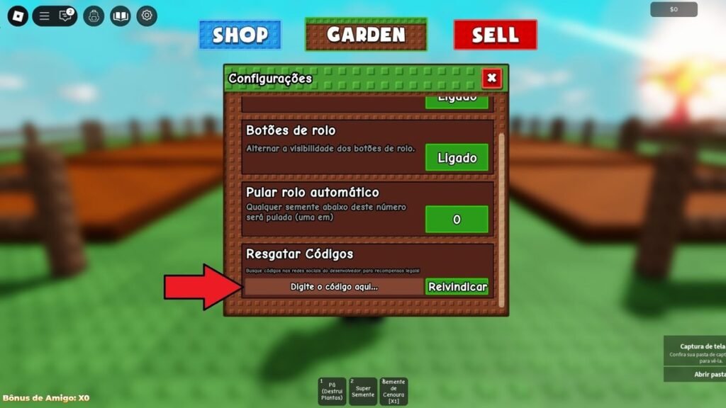 códigos no jogo