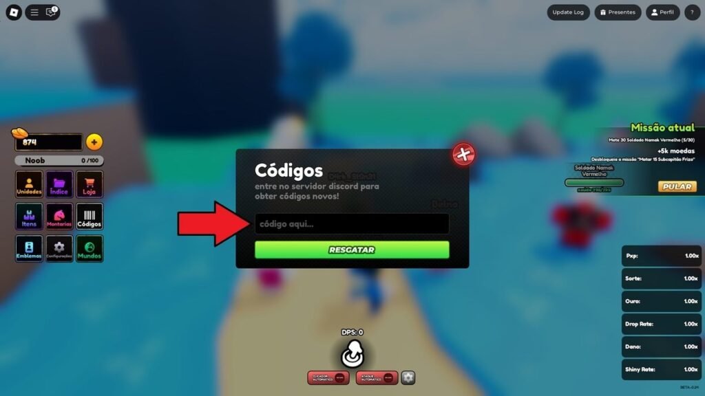 códigos no jogo