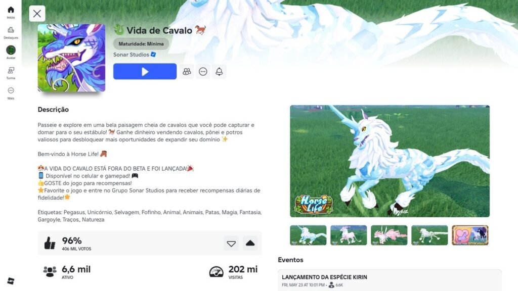 página do jogo no Roblox