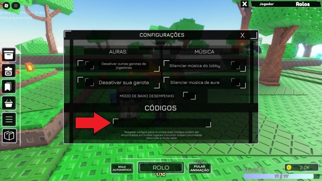 códigos no jogo