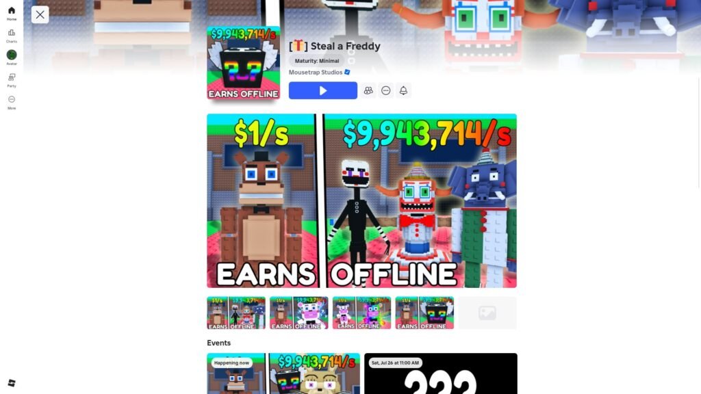 página do jogo no Roblox