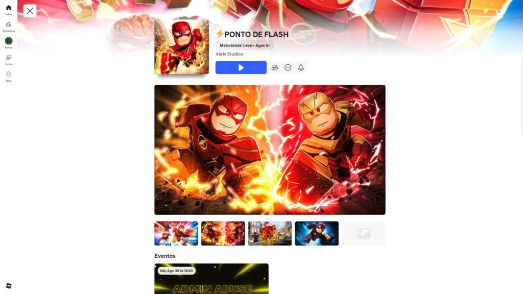 página do jogo no Roblox