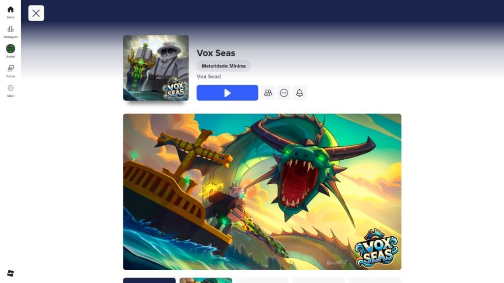 página do jogo no Roblox