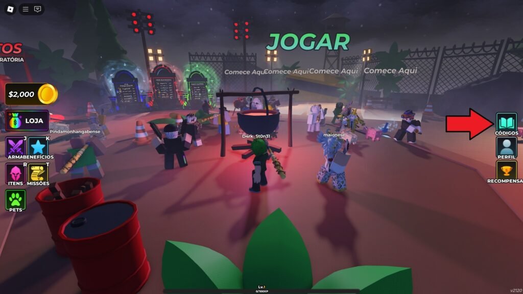 códigos no jogo