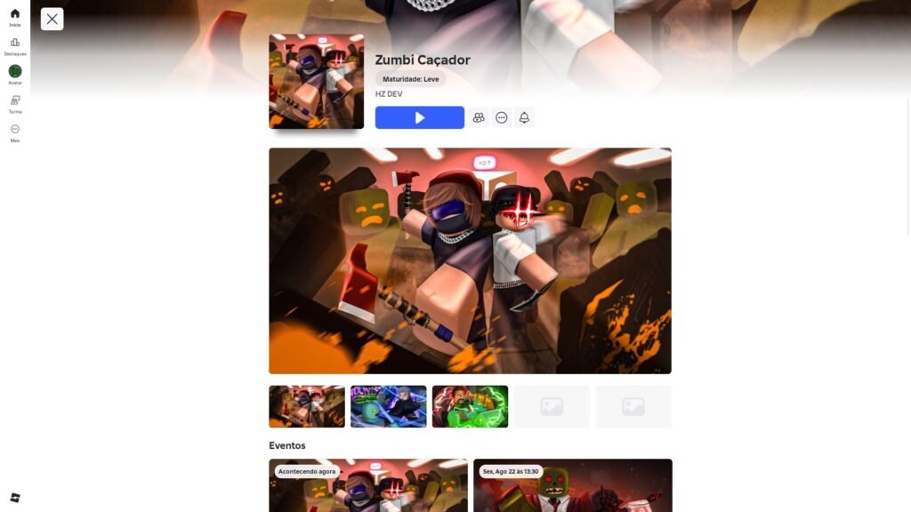 página do jogo no Roblox