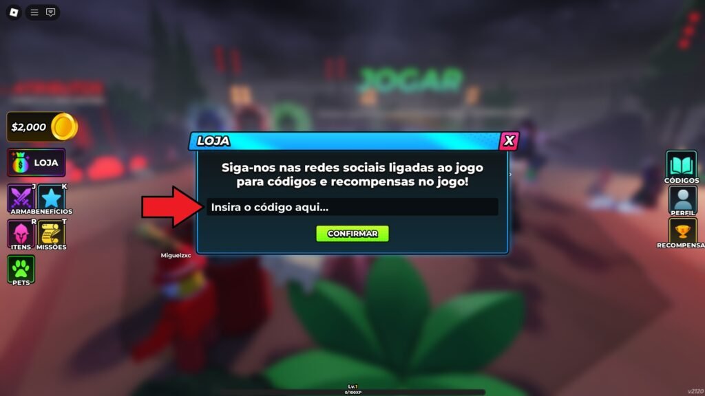 códigos no jogo