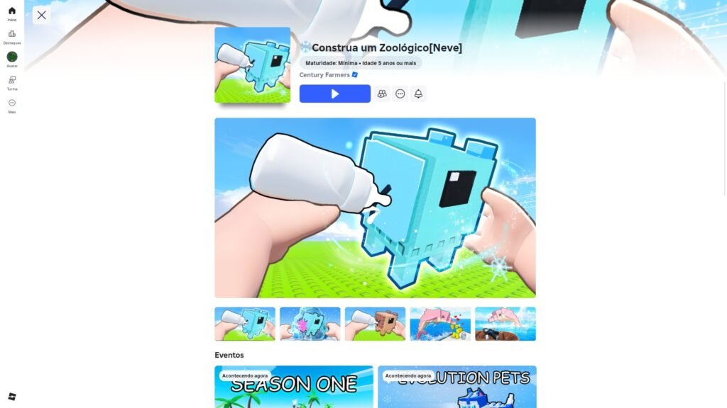 página do jogo no Roblox