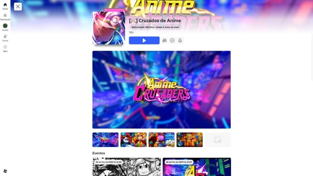 página do jogo no Roblox