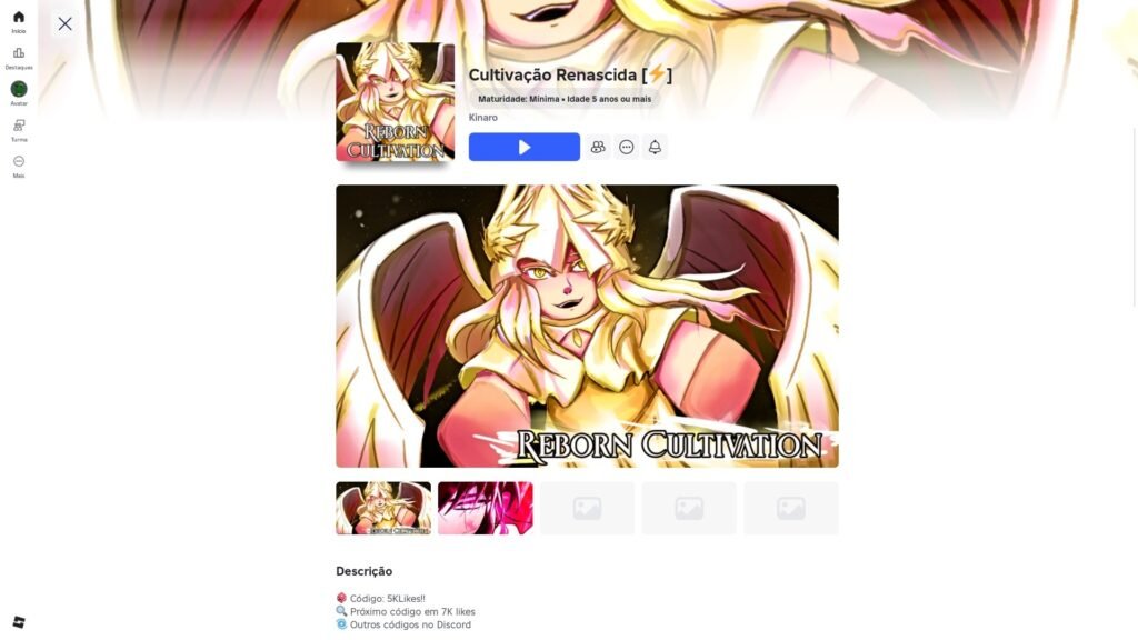 página do jogo no Roblox