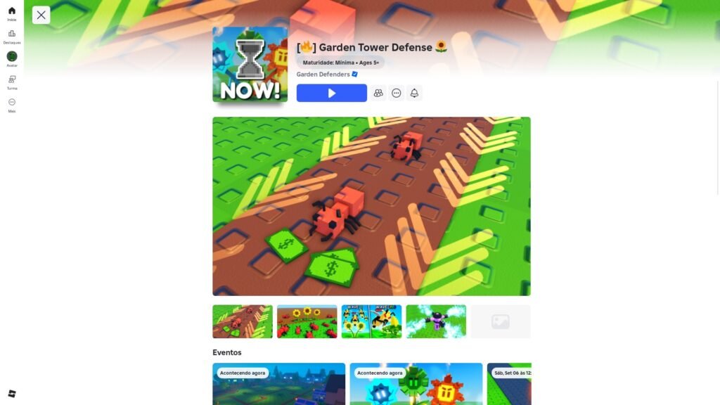 página do jogo no Roblox