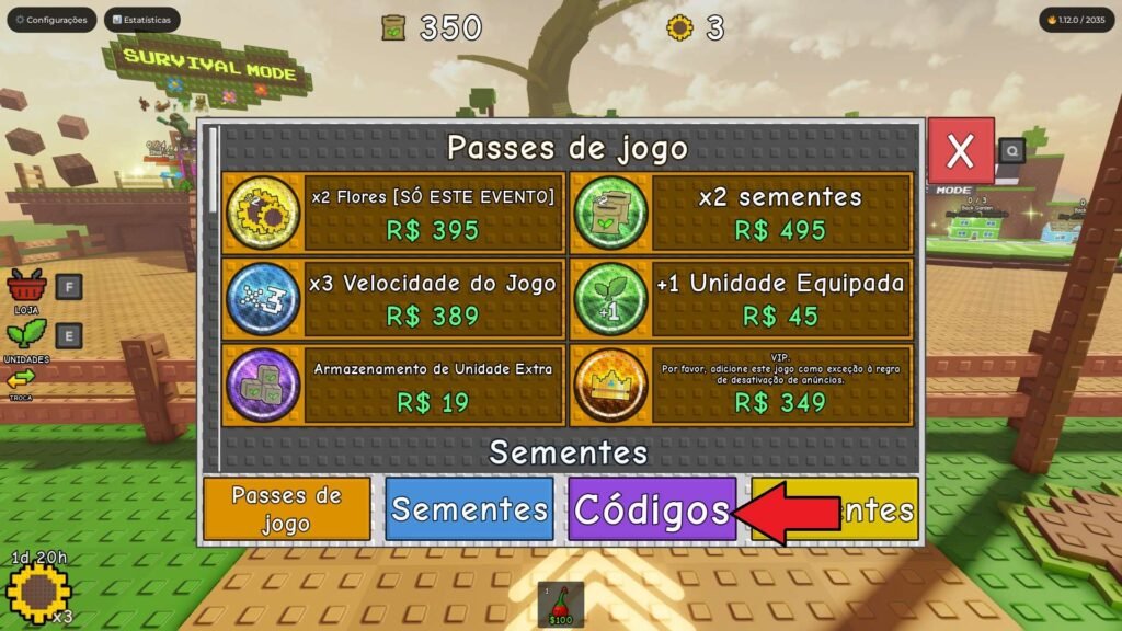 códigos no jogo