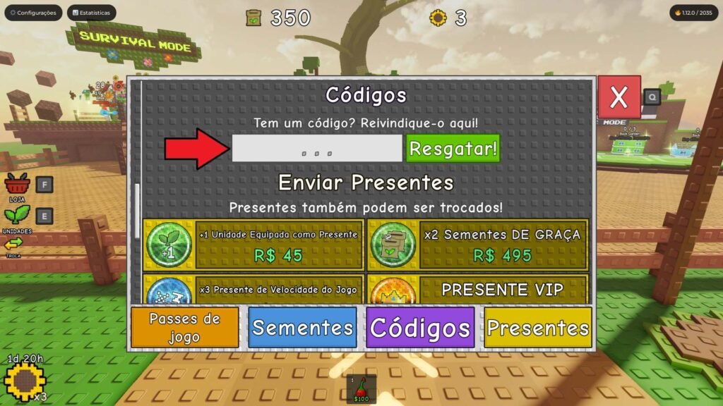 códigos no jogo