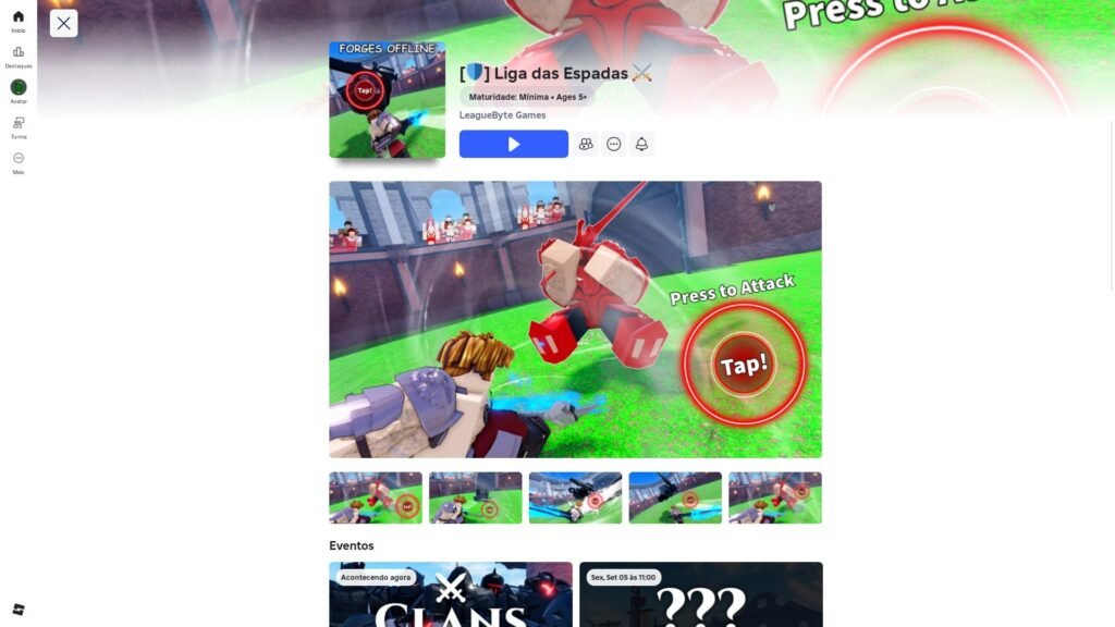 página do jogo no Roblox