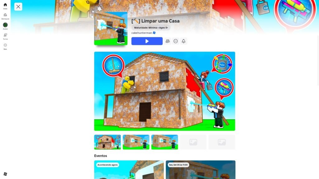 página do jogo no Roblox