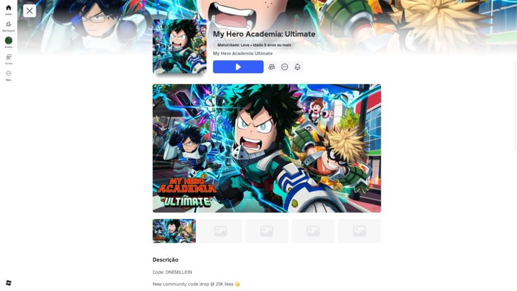 página do jogo no Roblox