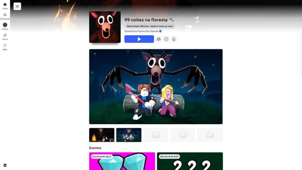 página do jogo no Roblox