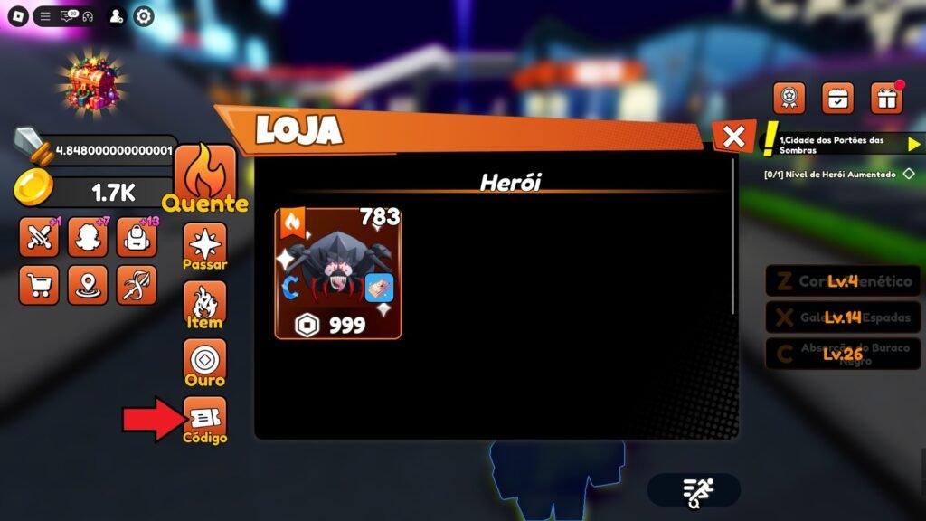 códigos no jogo