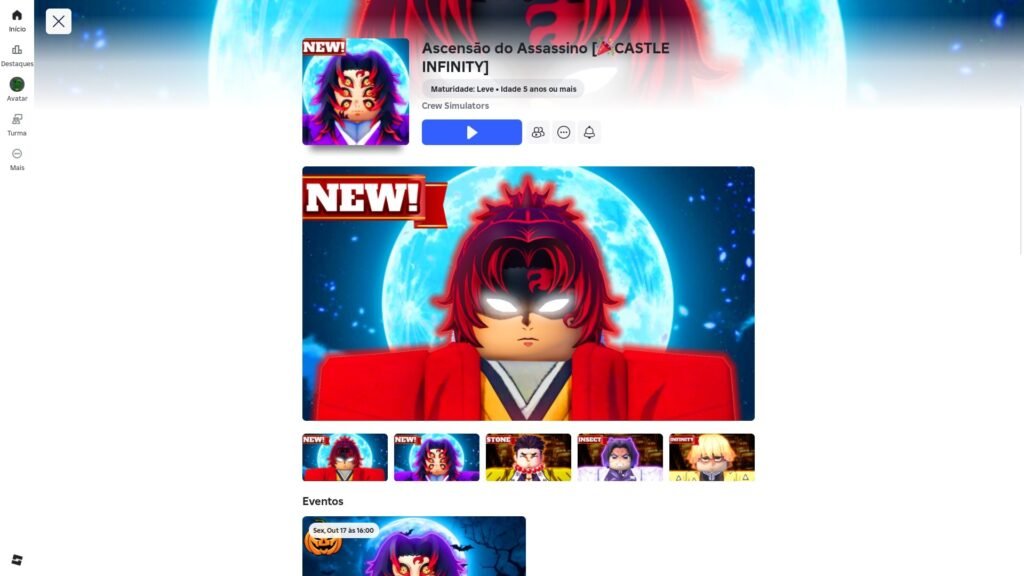 página do jogo no Roblox