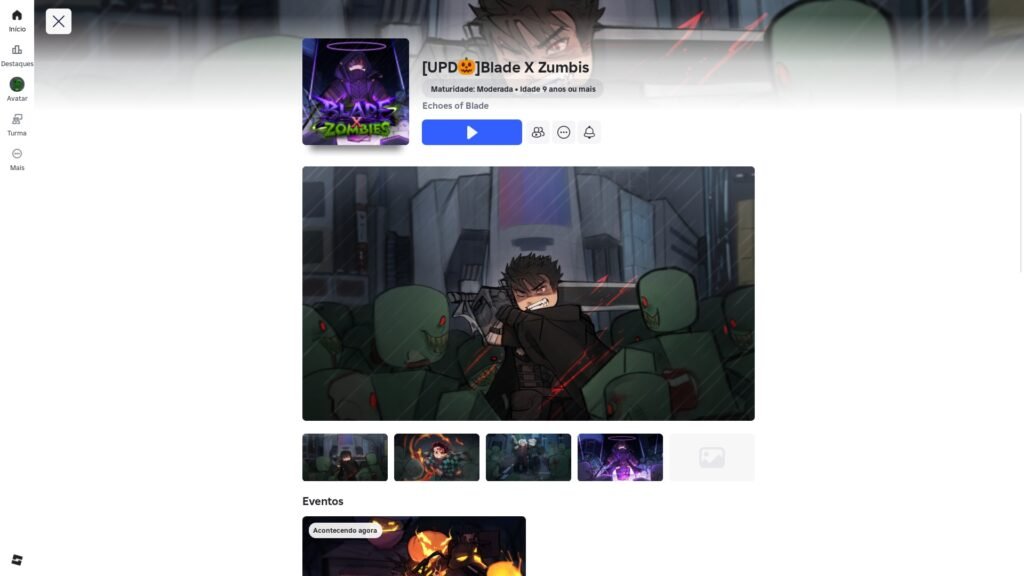 página do jogo no Roblox