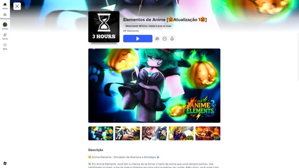 página do jogo no Roblox