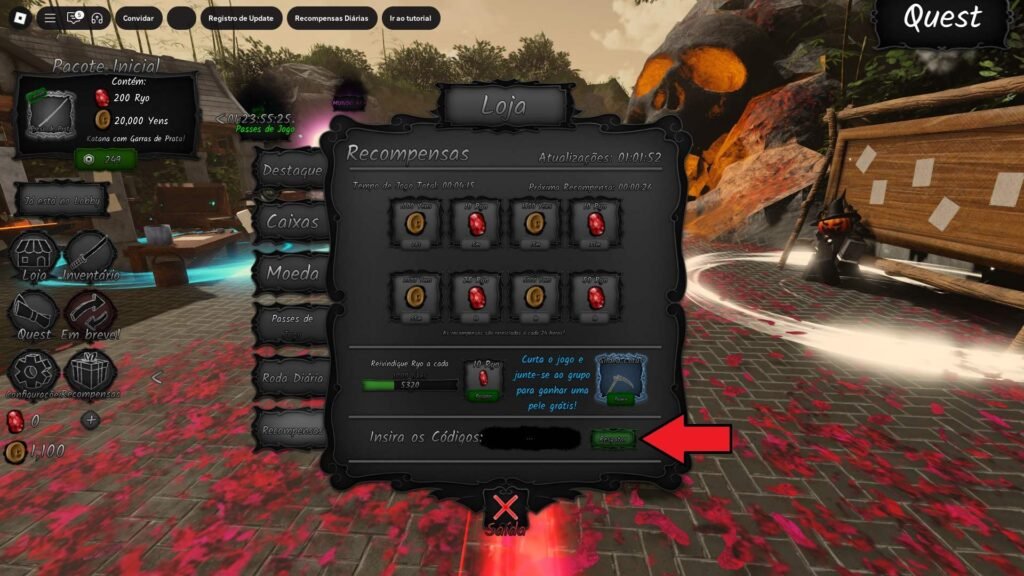 códigos no jogo