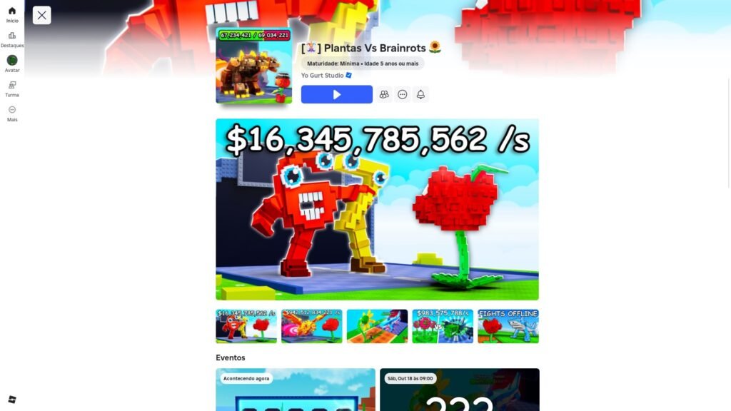 página do jogo no Roblox