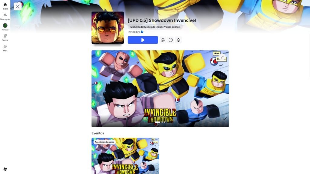 página do jogo no Roblox