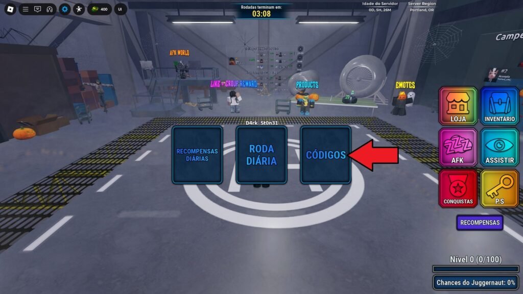 códigos no jogo
