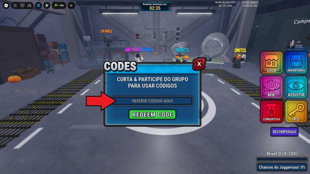 códigos no jogo