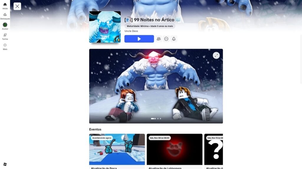 página do jogo no Roblox