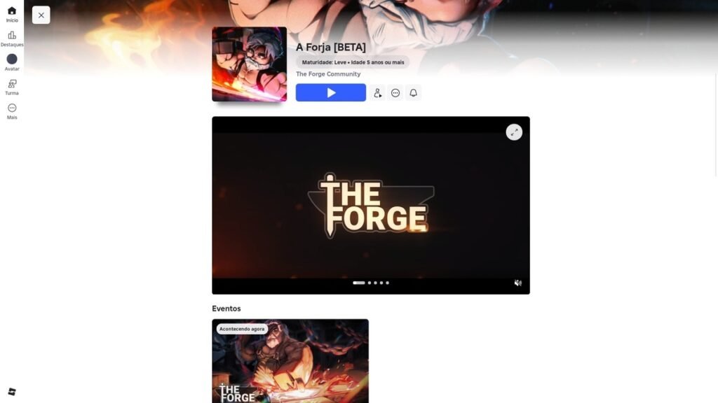 página do jogo no Roblox