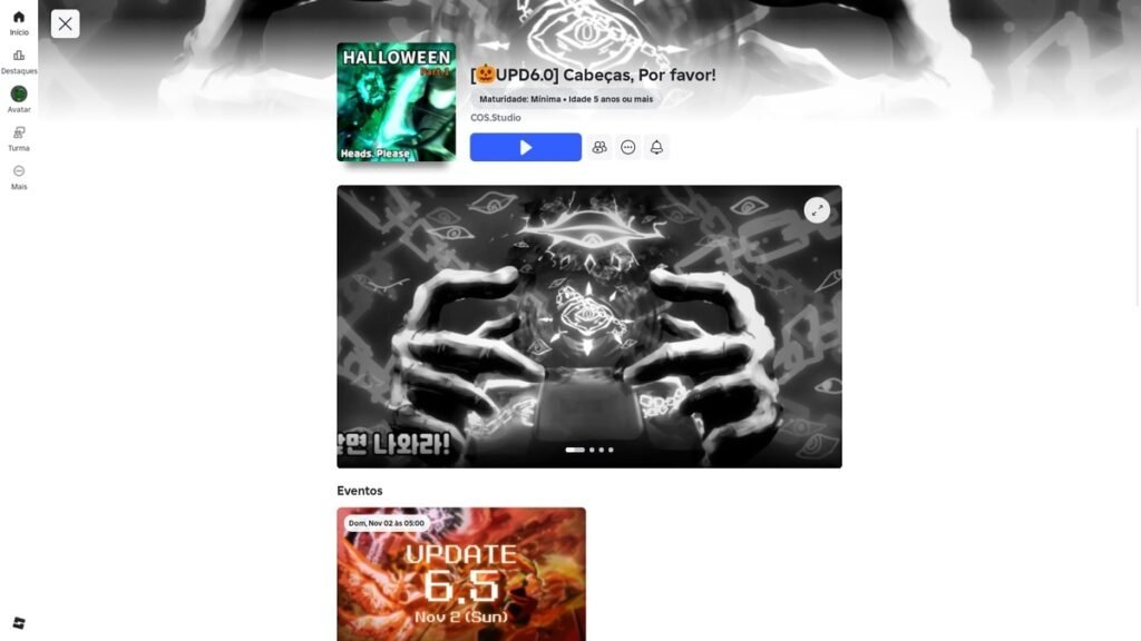 página do jogo no Roblox