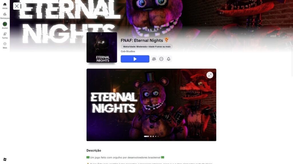 página do jogo no Roblox