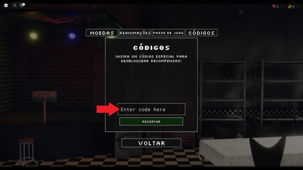 códigos no jogo